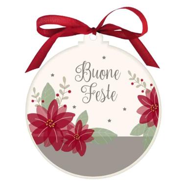 Pallina Natale Legno con Dedica Buone Feste cm.10,5x1,2 |Angolo Idee