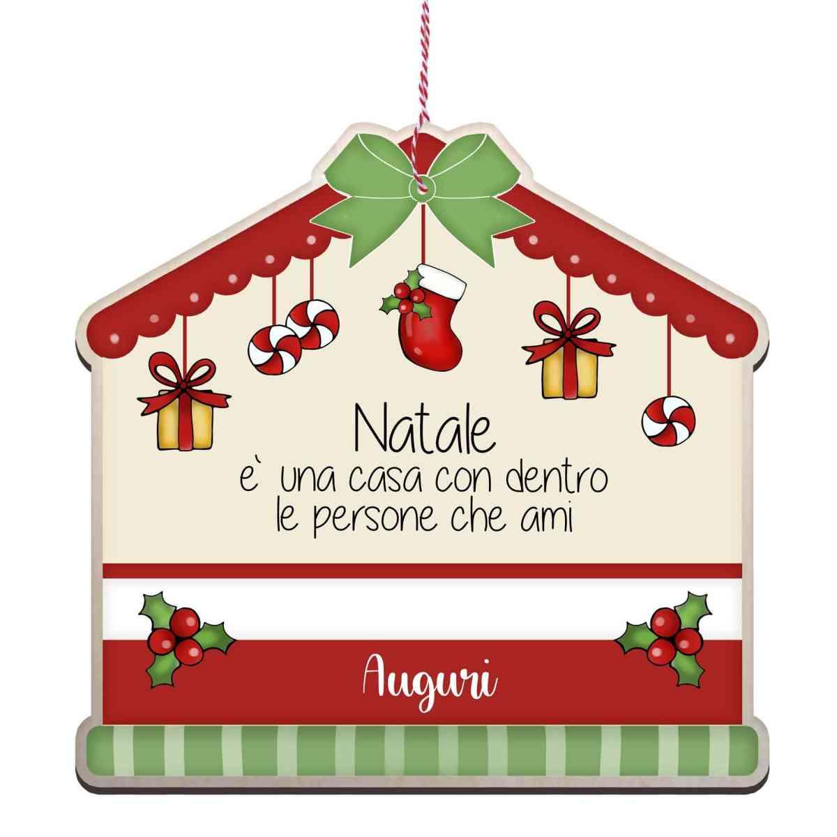 Targa Natalizia Legno Casetta Auguri cm.25x24 |Angolo Idee