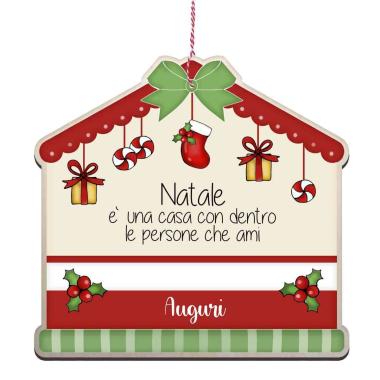 Targa Natalizia Legno Casetta Auguri cm.25x24 |Angolo Idee