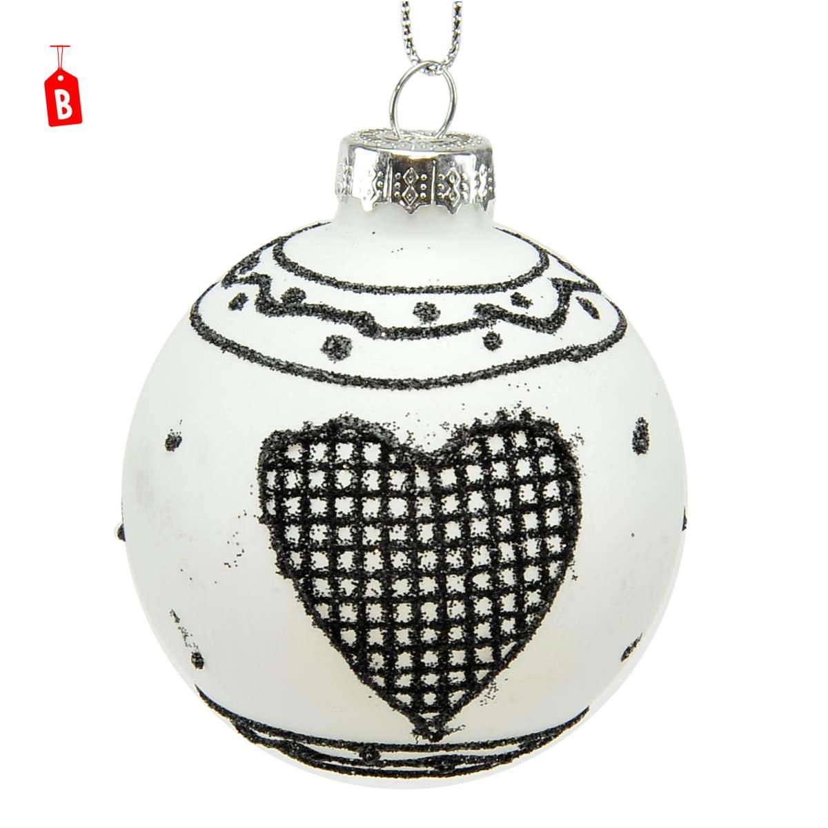 Pallina Natale Vetro cm.6 Bianca con Decori Neri 2 Modelli |Universl