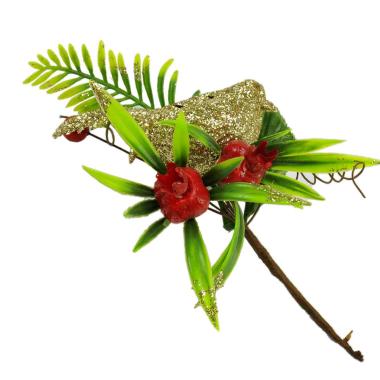 Fiore Natale con Bacche Rosse e Uccellino cm.18 |M2 Store