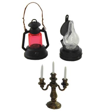 Candelabro Anticato con Lampada e Lanterna Set 3 Pezzi | M2 Store