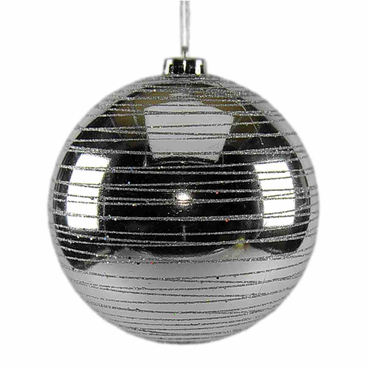 Pallina Natale cm.15 Argento Lucido con Righe Glitter |M2 Store