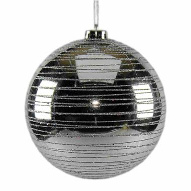 Pallina Natale cm.15 Argento Lucido con Righe Glitter |M2 Store