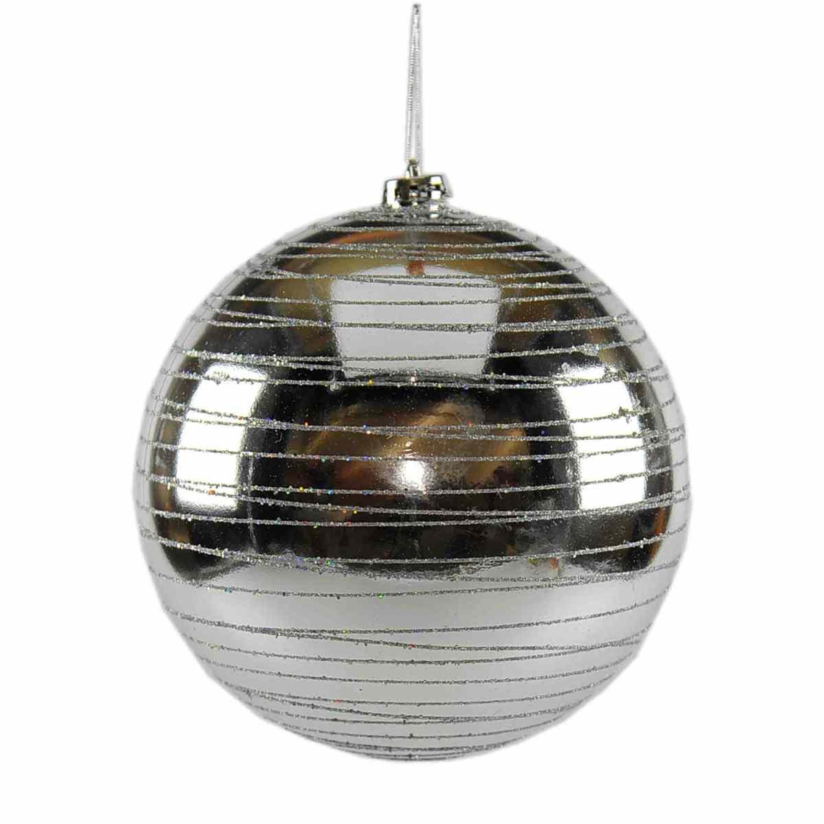 Pallina Natale cm.20 Argento Lucido con Righe Glitter |M2 Store