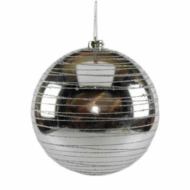 Pallina Natale cm.20 Argento Lucido con Righe Glitter |M2 Store