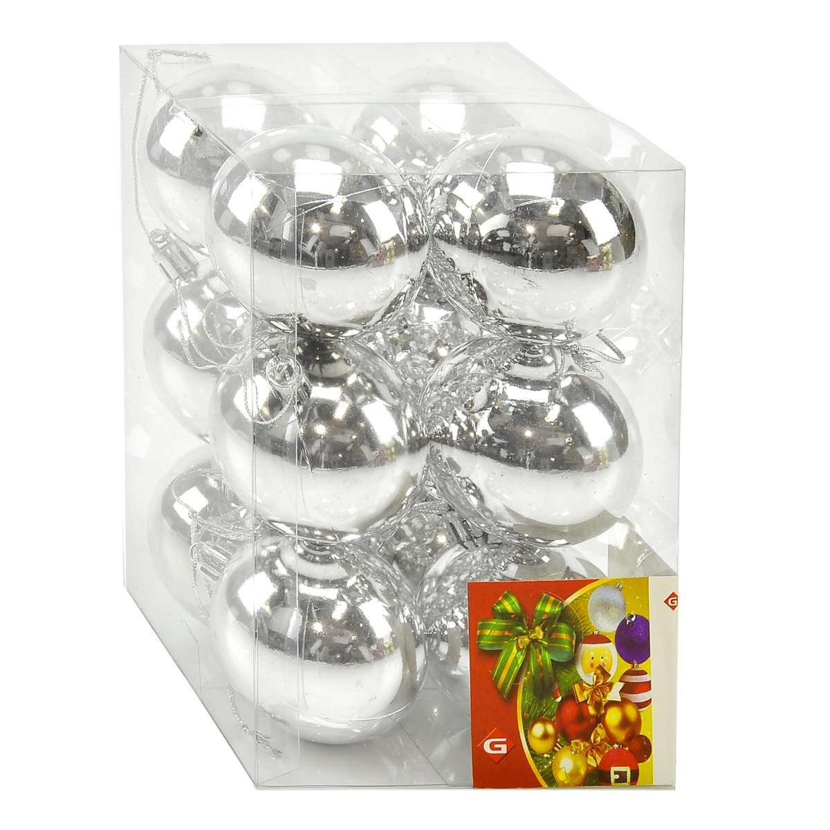 Pallina Natale cm.6 Argento Lucido Set pz.12 |M2 Store