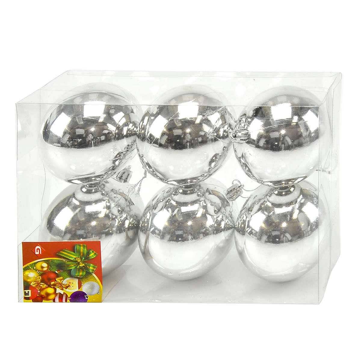 Pallina Natale cm.8 Argento Lucido Set pz.6 |M2 Store