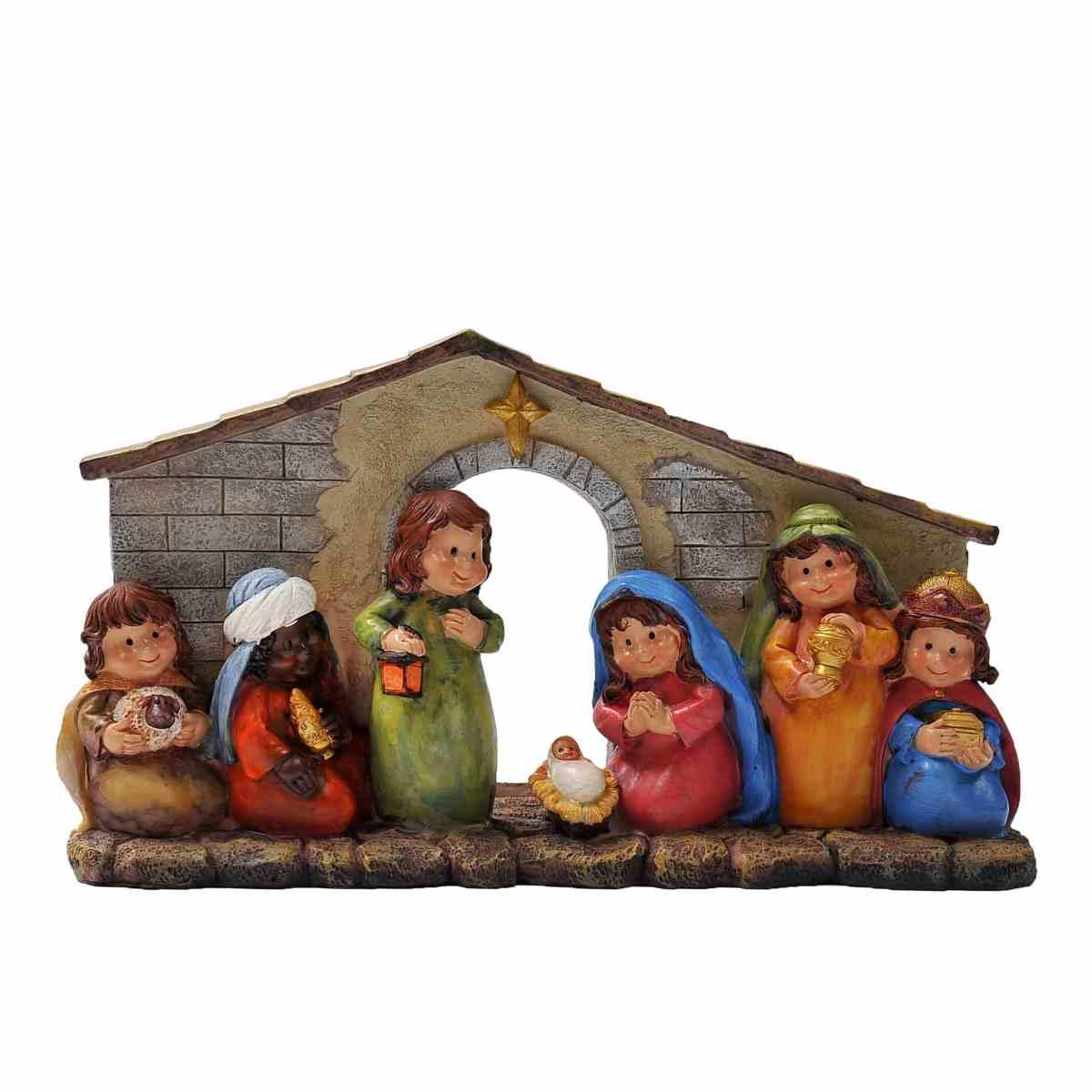 Nativit Mini con Capanna Legno cm.11 Set da 7 Pz. | M2 Store