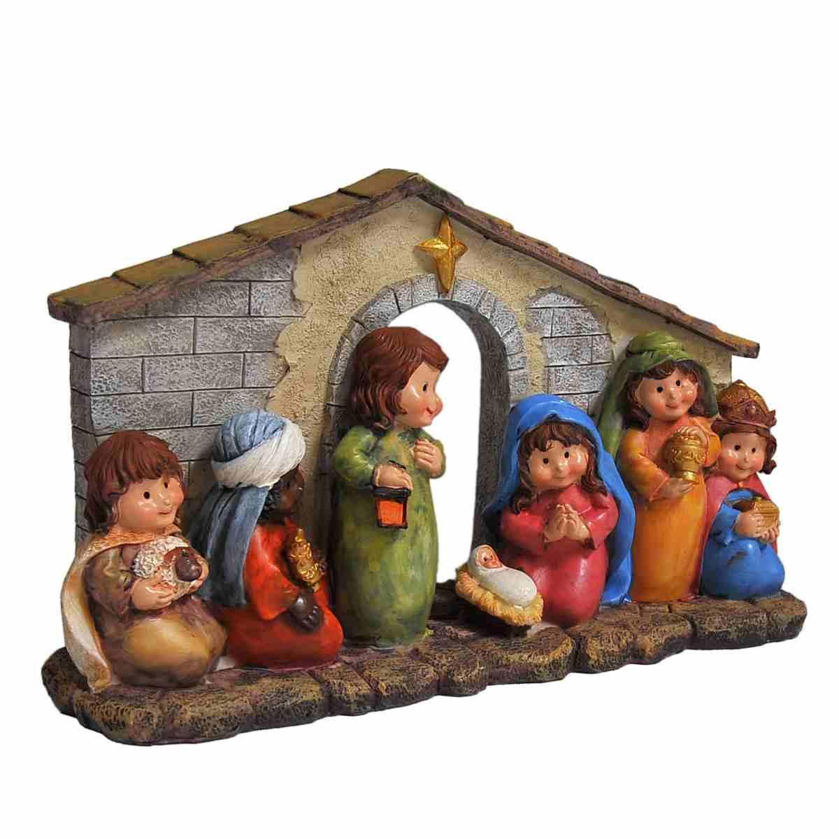 Nativit Mini con Capanna Legno cm.11 Set da 7 Pz. | M2 Store