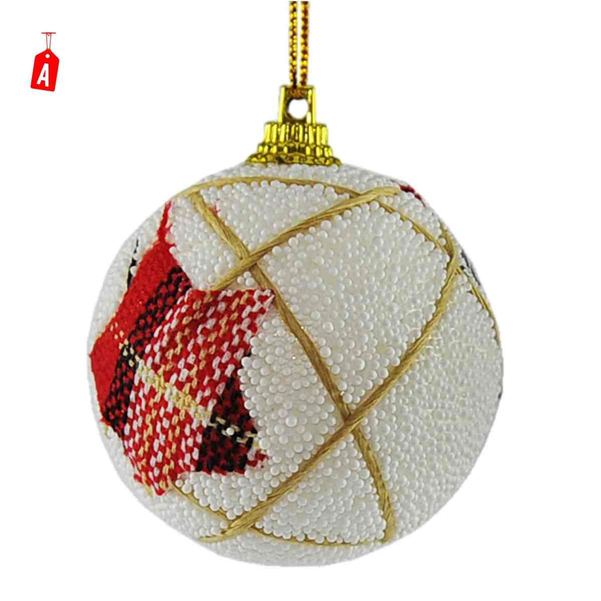 Pallina Natale cm.Ø6 Bianca con Decori in Tessuto 3 Modelli Set pz.6 |Inge's Glass