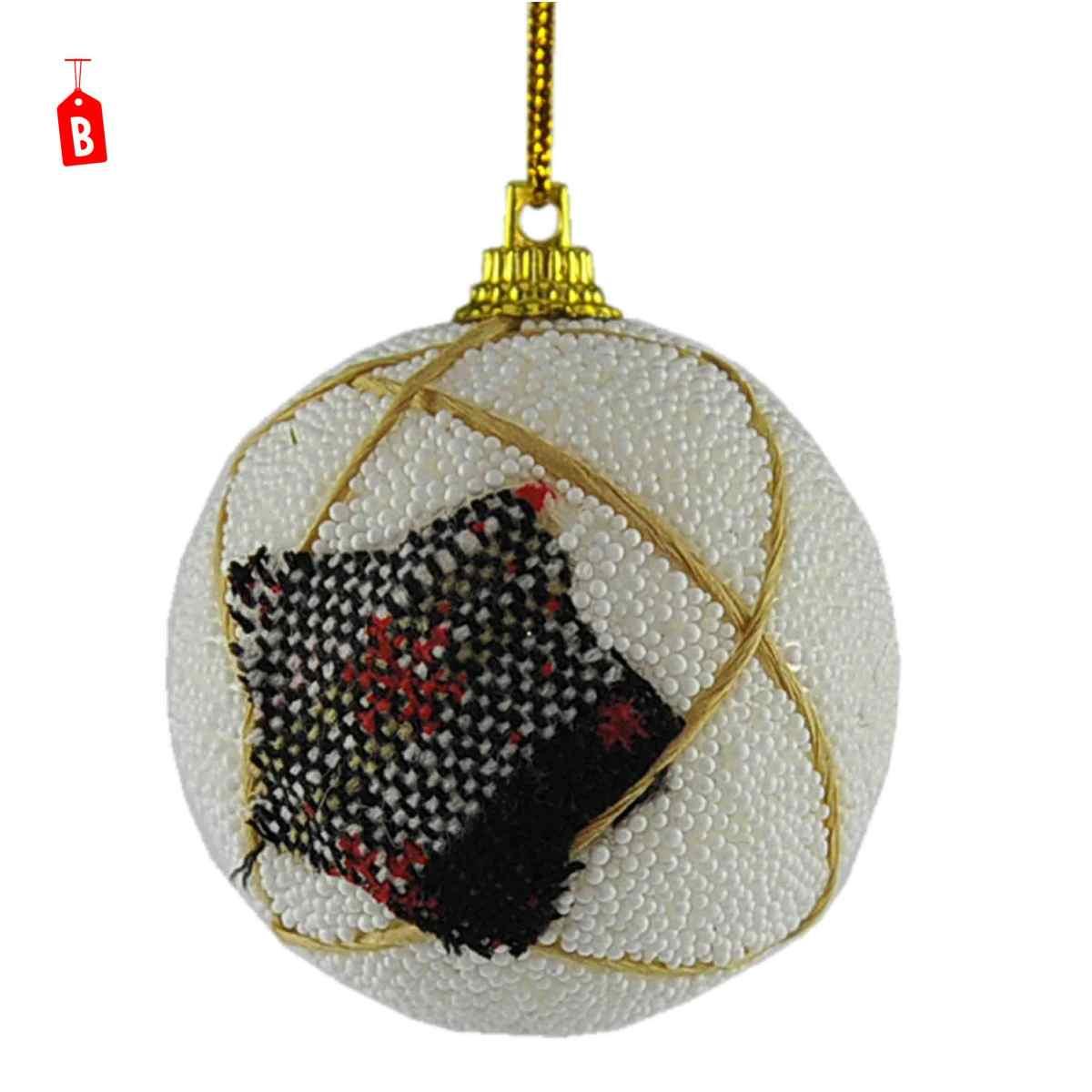 Pallina Natale cm.Ø6 Bianca con Decori in Tessuto 3 Modelli Set pz.6 |Inge's Glass