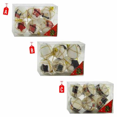 Pallina Natale cm.Ø6 Bianca con Decori in Tessuto 3 Modelli Set pz.6 |Inge's Glass