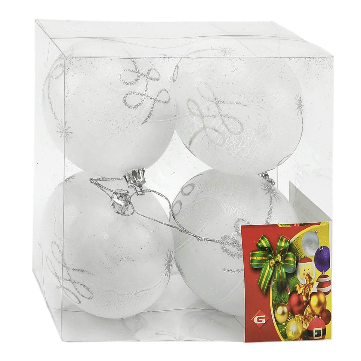 Pallina Natale cm.8 Bianco Cracl Dec Glitter Set pz.4 |M2 Store