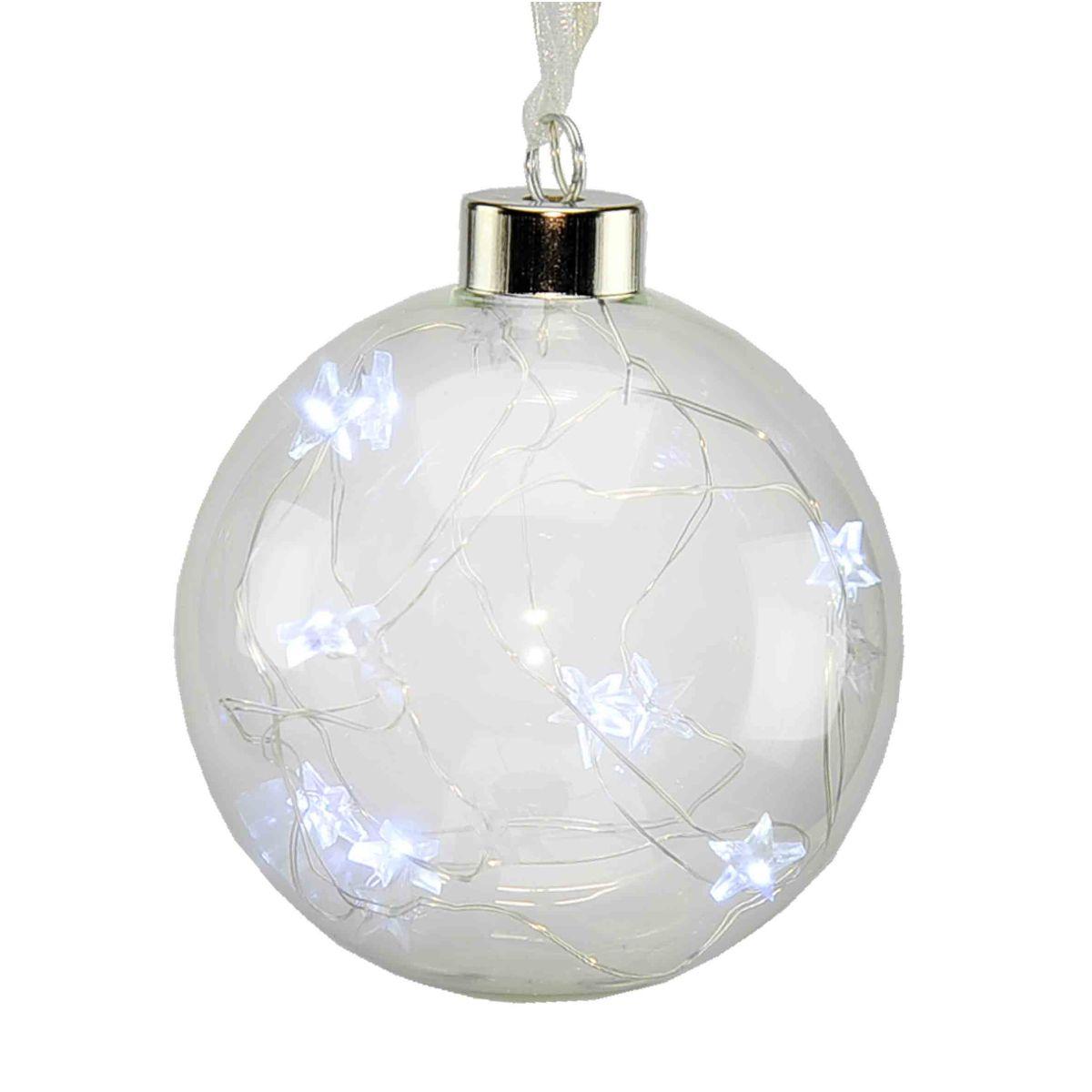 Pallina Natale Vetro cm.10 con Luce Bianca 15 LED Batteria |Inge's Glass