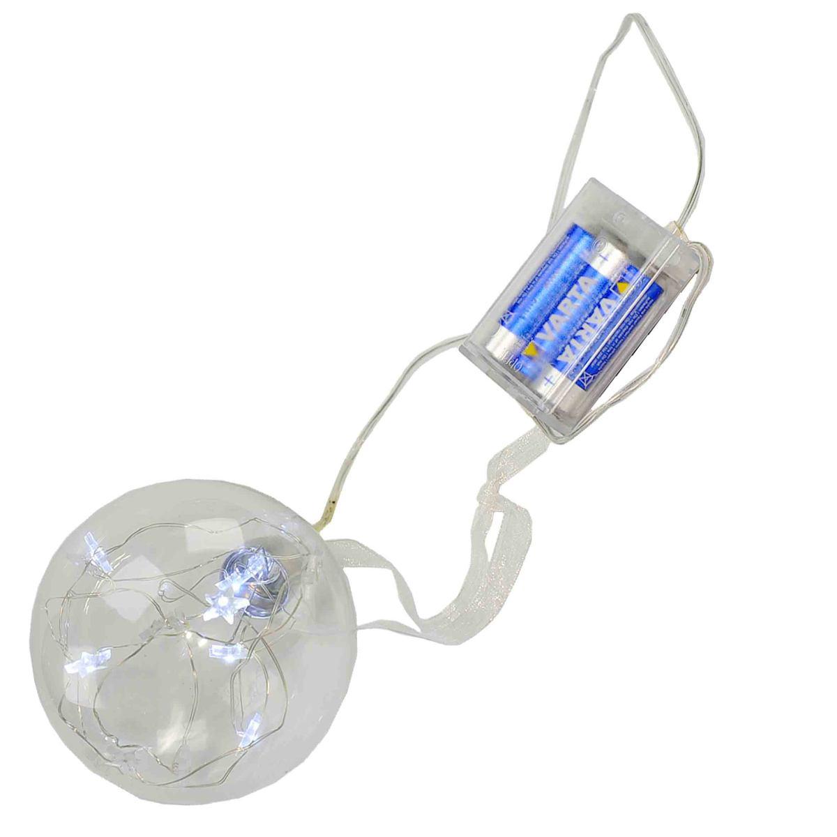 Pallina Natale Vetro cm.10 con Luce Bianca 15 LED Batteria |Inge's Glass