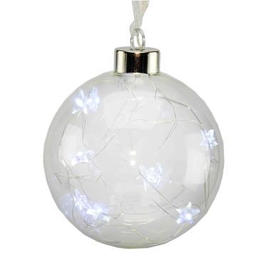 Pallina Natale Vetro cm.10 con Luce Bianca 15 LED Batteria |Inge's Glass