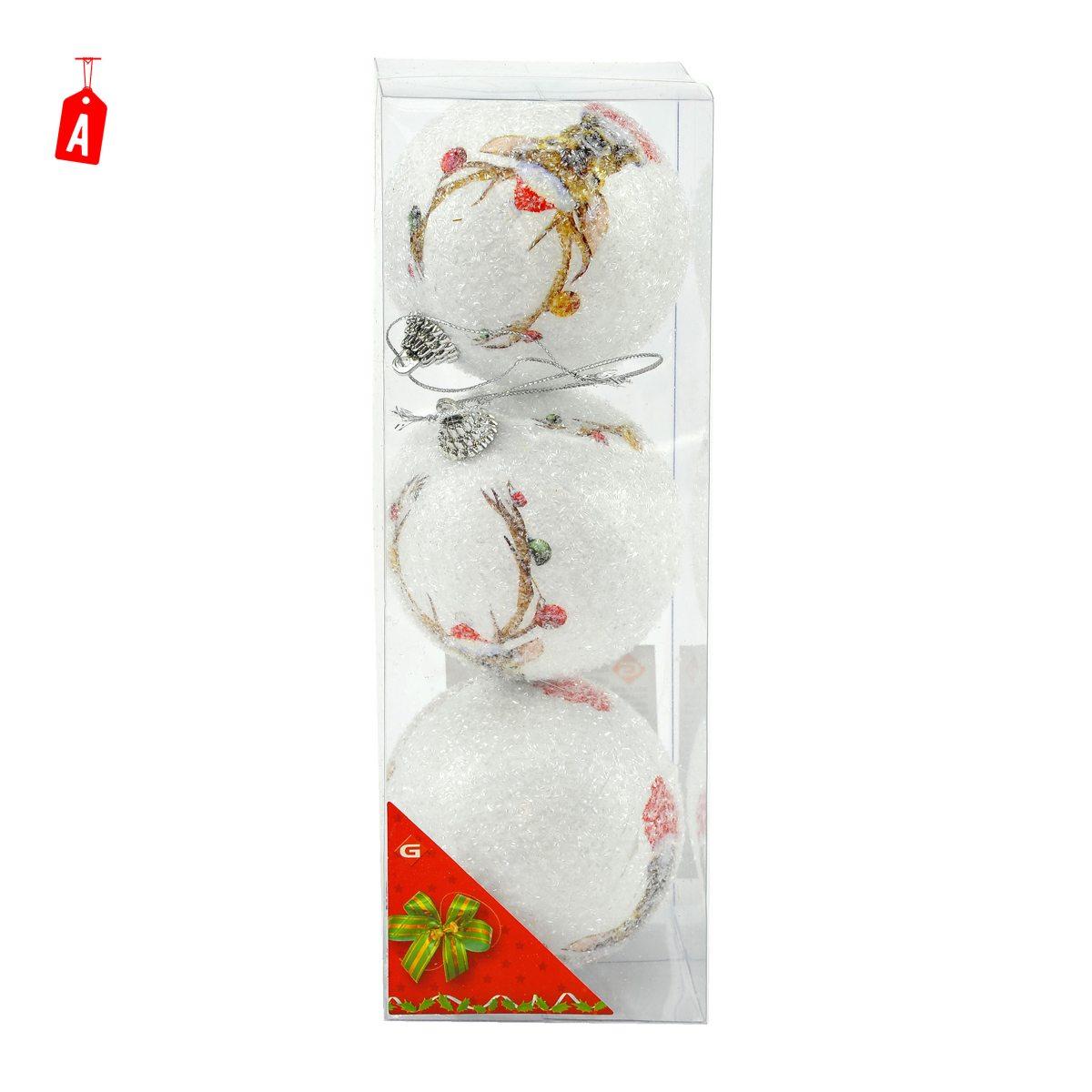 Pallina Natale cm.8 Bianche Decorata Set pz.3 3 Modelli |M2 Store