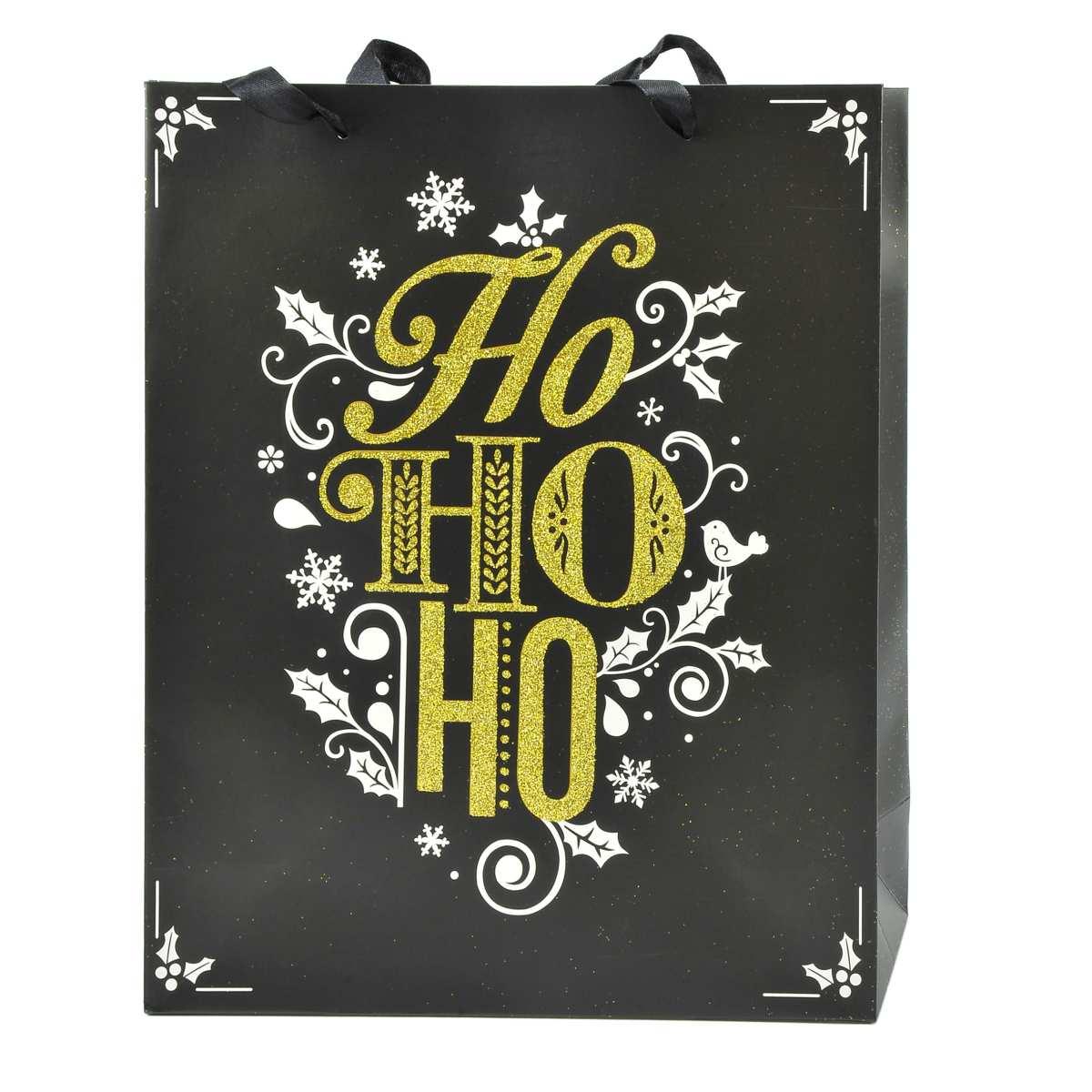 Busta Regalo Natale Nera Glitter Oro 32x26x10