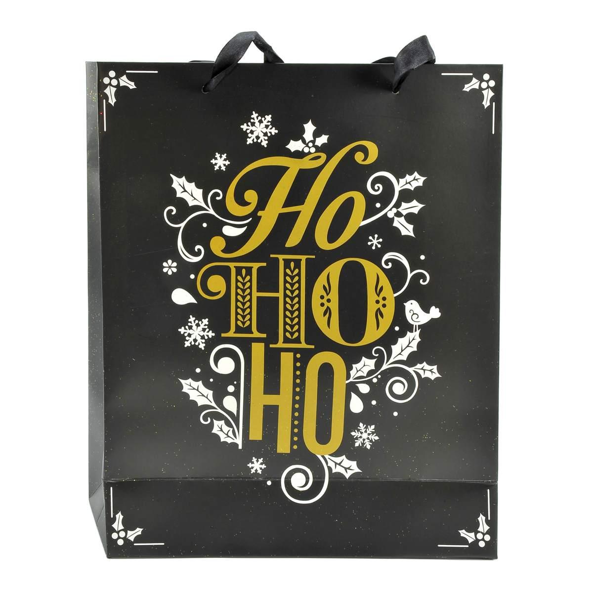 Busta Regalo Natale Nera Glitter Oro 32x26x10
