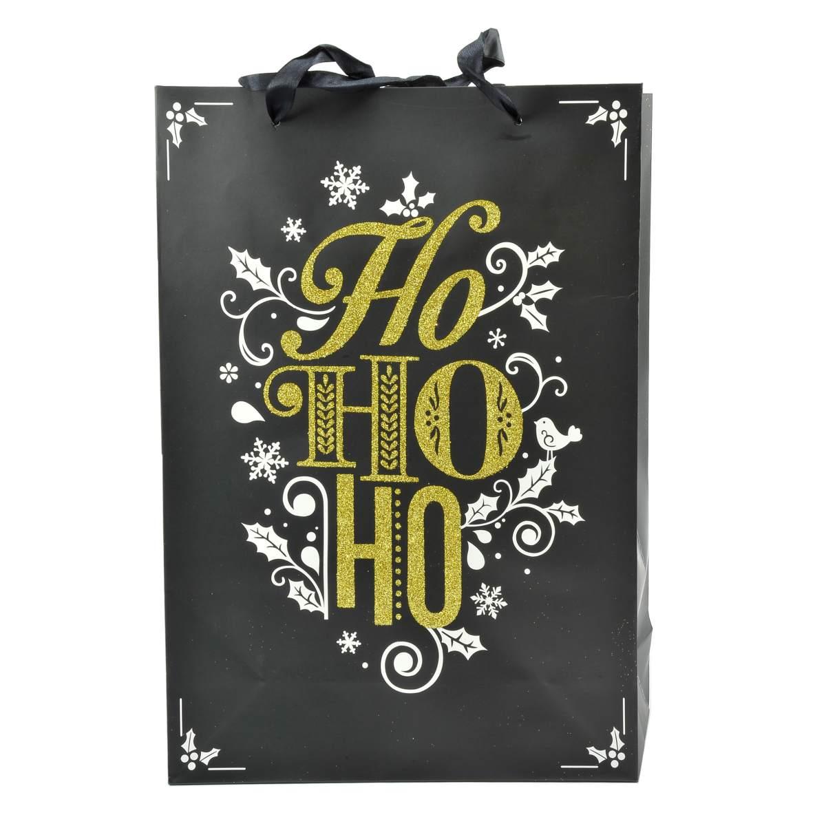 Busta Regalo Natale Nera Glitter Oro 42x30x12