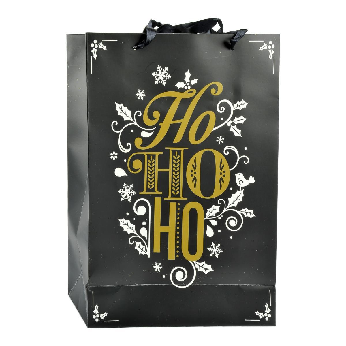 Busta Regalo Natale Nera Glitter Oro 42x30x12