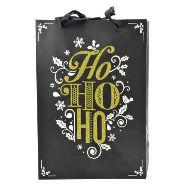 Busta Regalo Natale Nera Glitter Oro 42x30x12