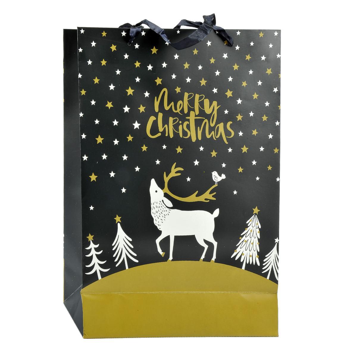 Busta Regalo Natale Nera Glitter Oro 42x30x12