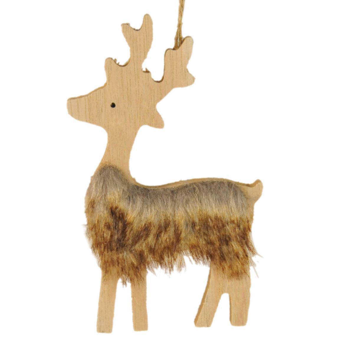 Decorazione Natalizia Renna Legno con Pelliccia Marrone |M2 Store