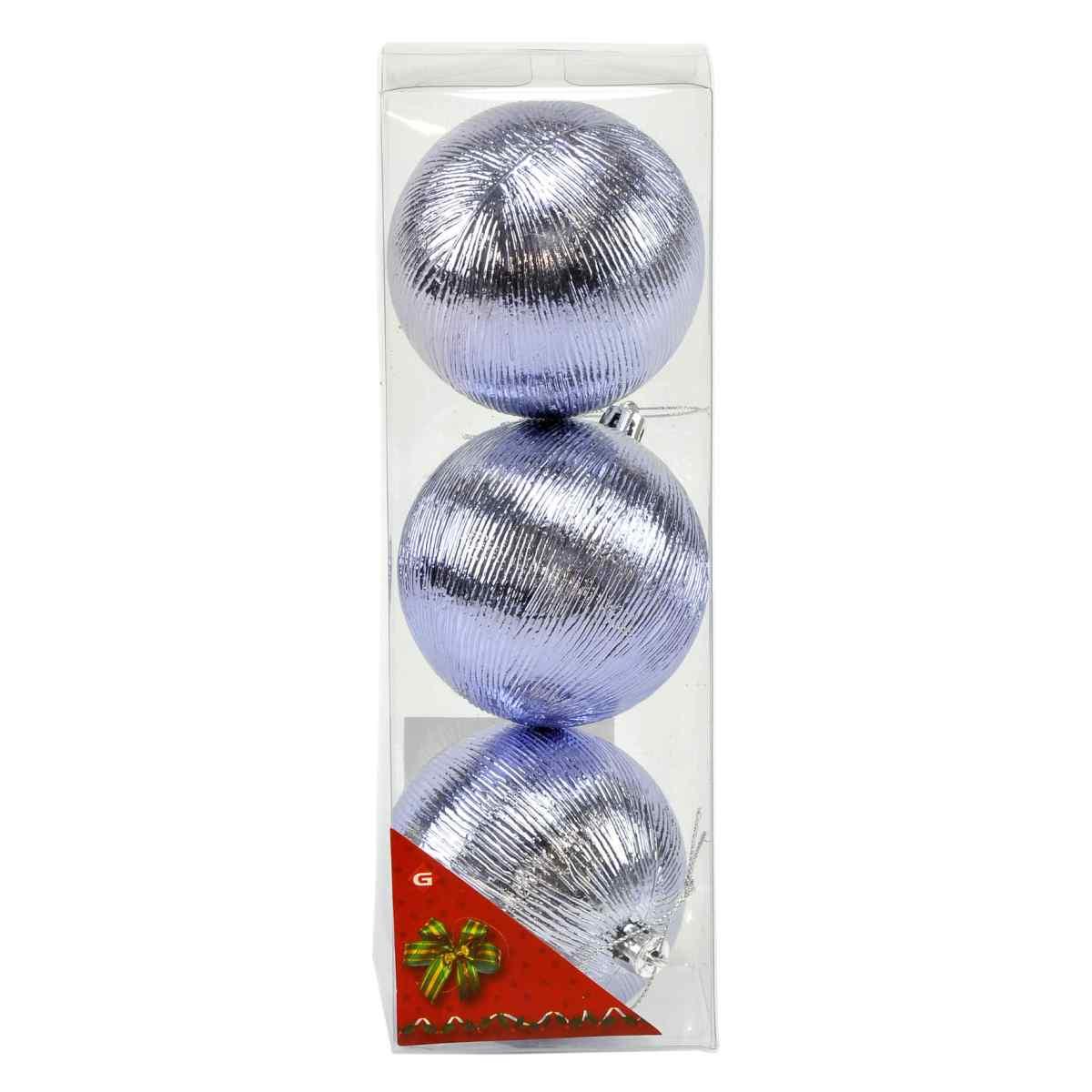 Pallina Natale cm.8 Viola Lucida Rigata Set pz.3 |M2 Store