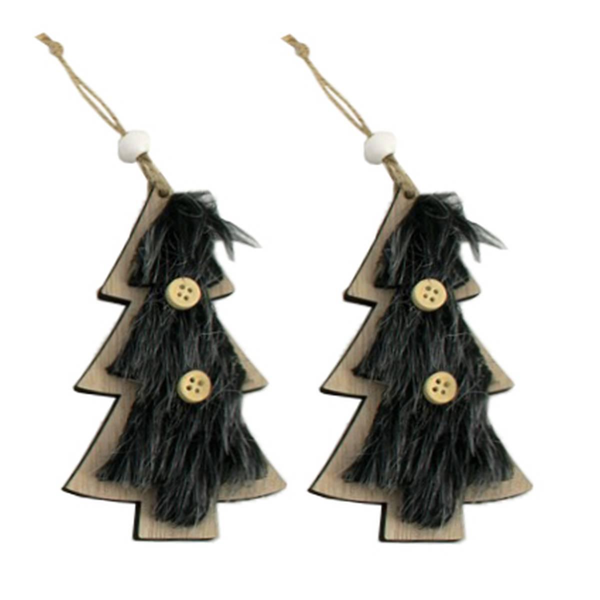 Decorazione Natalizia Albero Legno con Pelliccia Nera c12 |M2 Store