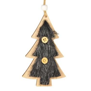 Decorazione Natalizia Albero Legno con Pelliccia Nera c12 |M2 Store