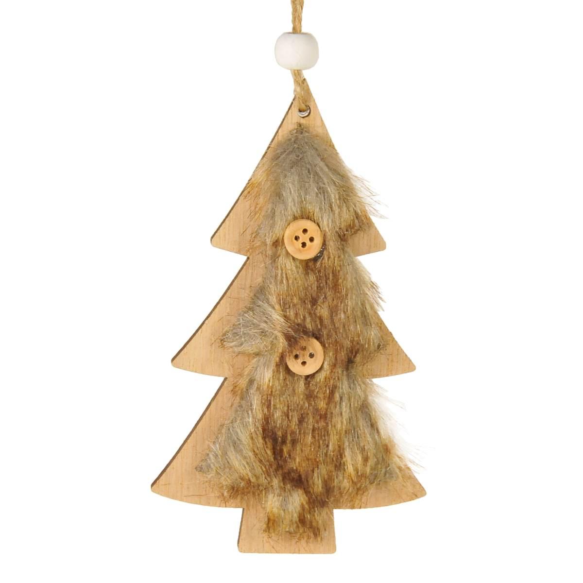 Decorazione Natalizia Albero Legno con Pelliccia Marron cm.12 pz.2 |M2 Store