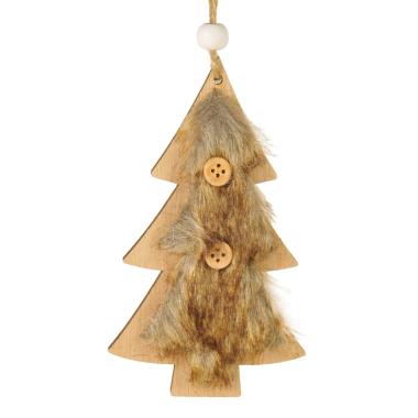 Decorazione Natalizia Albero Legno con Pelliccia Marron cm.12 pz.2 |M2 Store