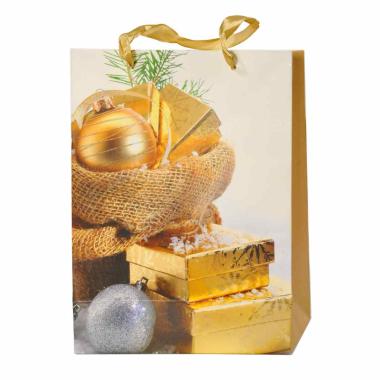 Busta Regalo Natale cm.24x18x8 Pacchetti Oro |M2 Store