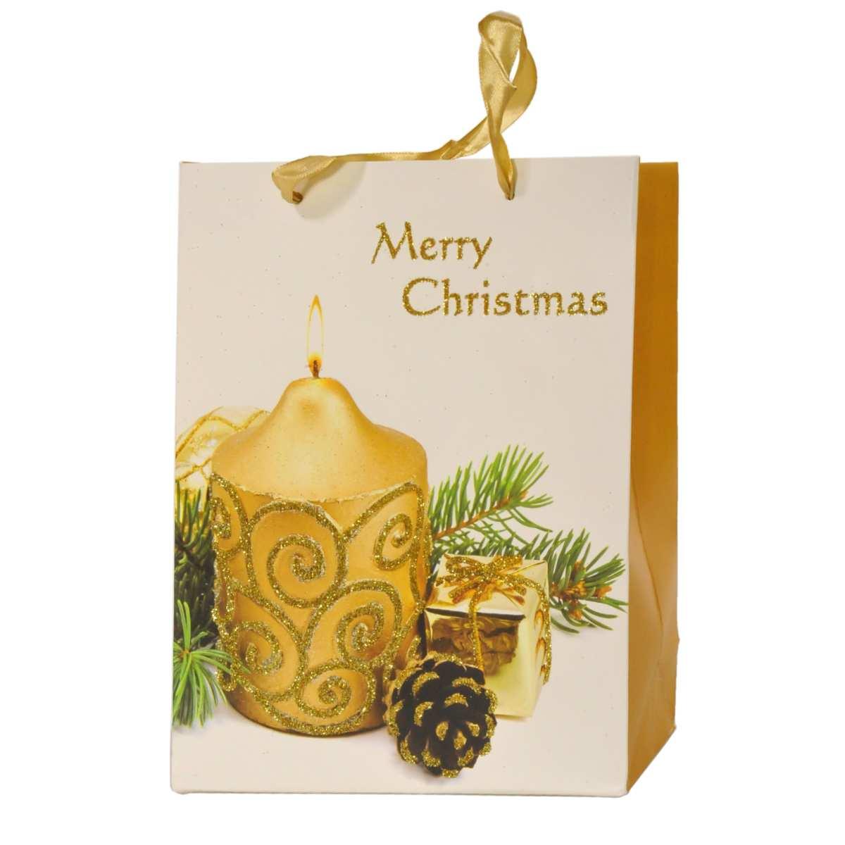 Busta Regalo Natale cm.24x18x8 Candela Oro |M2 Store