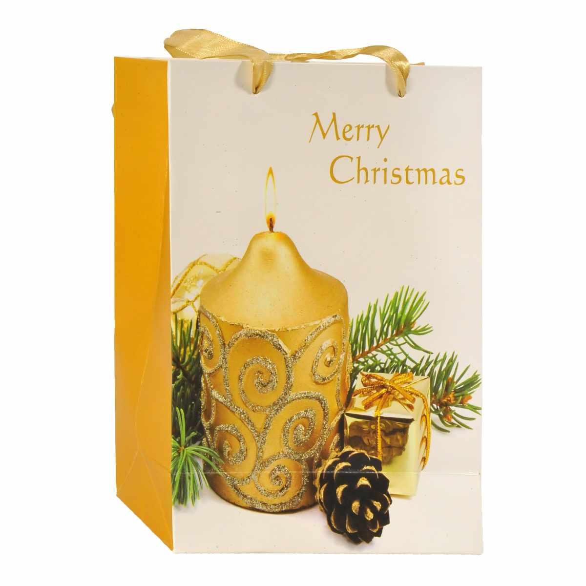 Busta Regalo Natale cm.24x18x8 Candela Oro |M2 Store