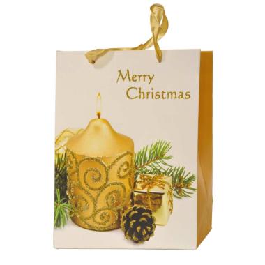 Busta Regalo Natale cm.24x18x8 Candela Oro |M2 Store