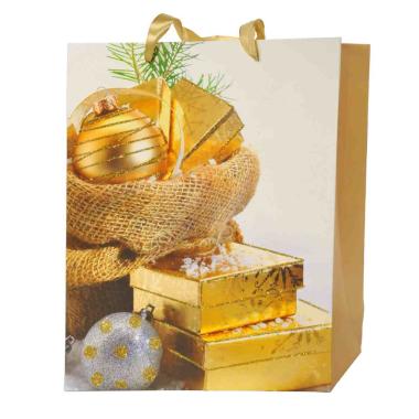 Busta Regalo Natale cm.32x26x10 Pacchetti Oro |M2 Store