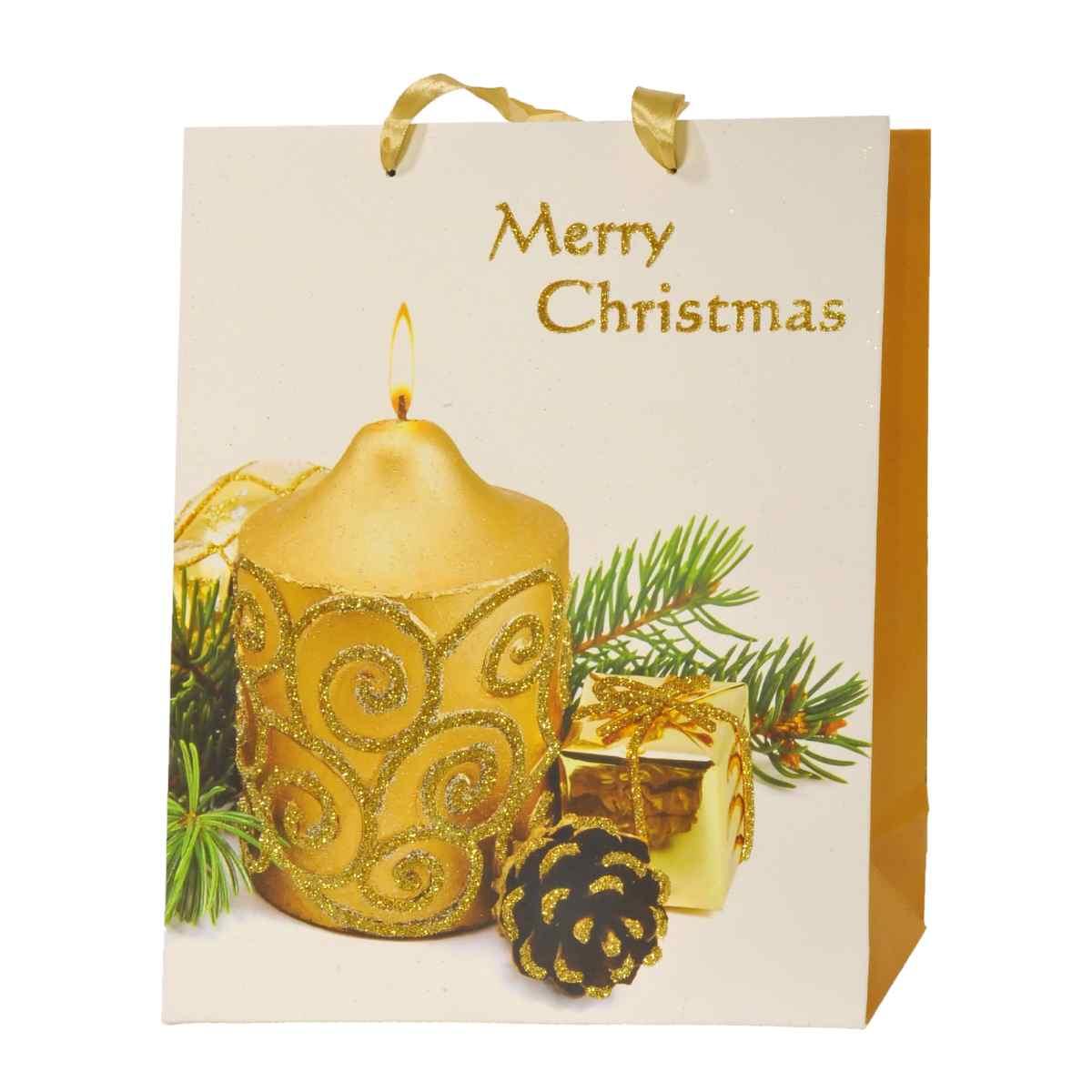 Busta Regalo Natale cm.32x26x10 Candela Oro |M2 Store