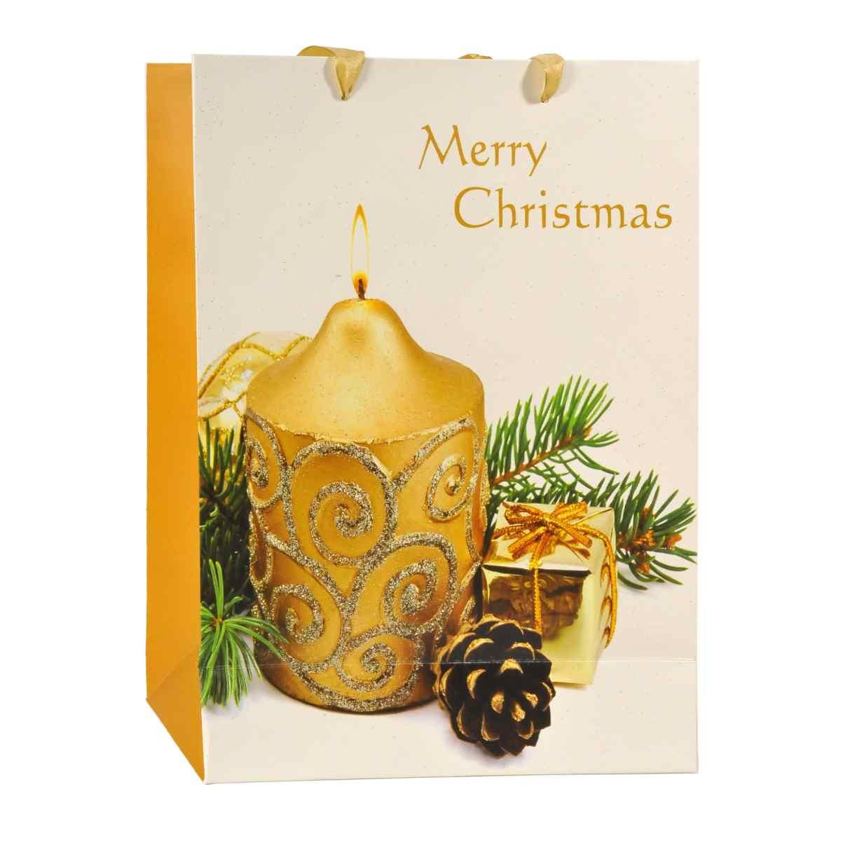 Busta Regalo Natale cm.32x26x10 Candela Oro |M2 Store