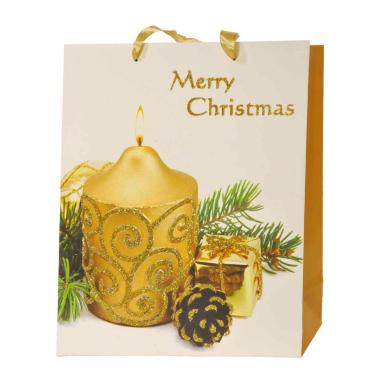 Busta Regalo Natale cm.32x26x10 Candela Oro |M2 Store