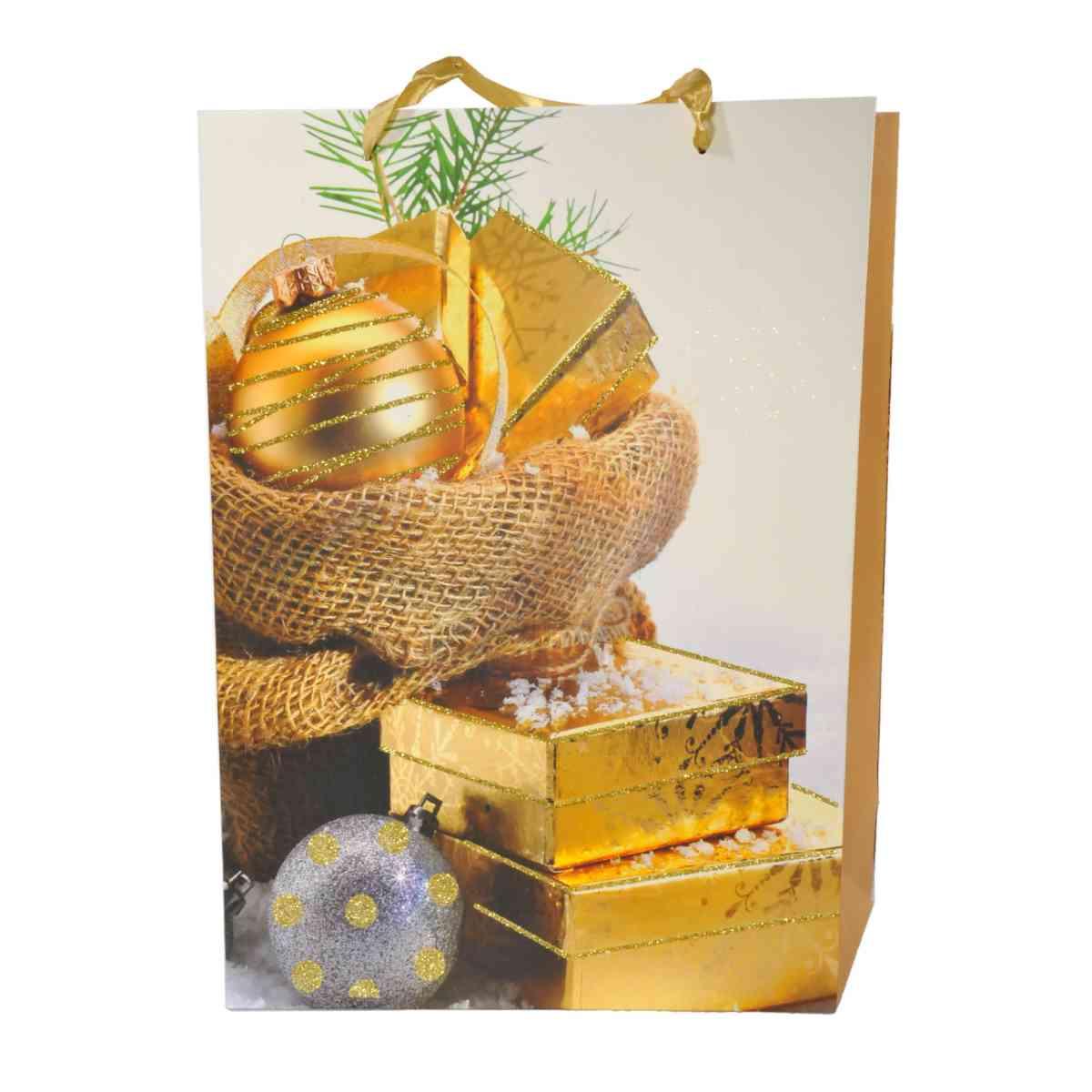 Busta Regalo Natale cm.42x30x12 Pacchetti Oro |M2 Store