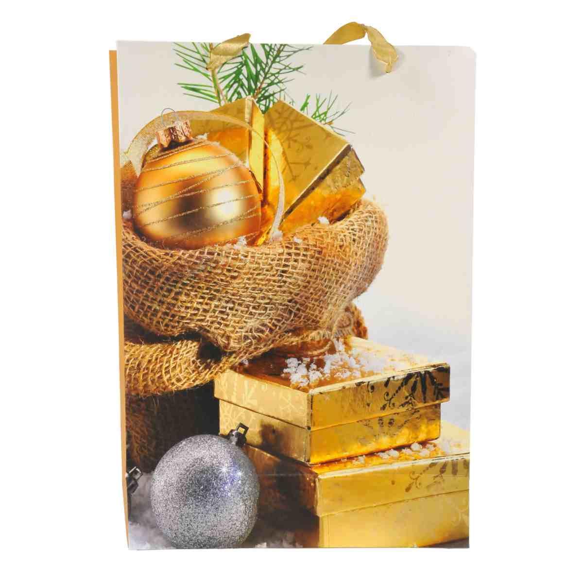 Busta Regalo Natale cm.42x30x12 Pacchetti Oro |M2 Store