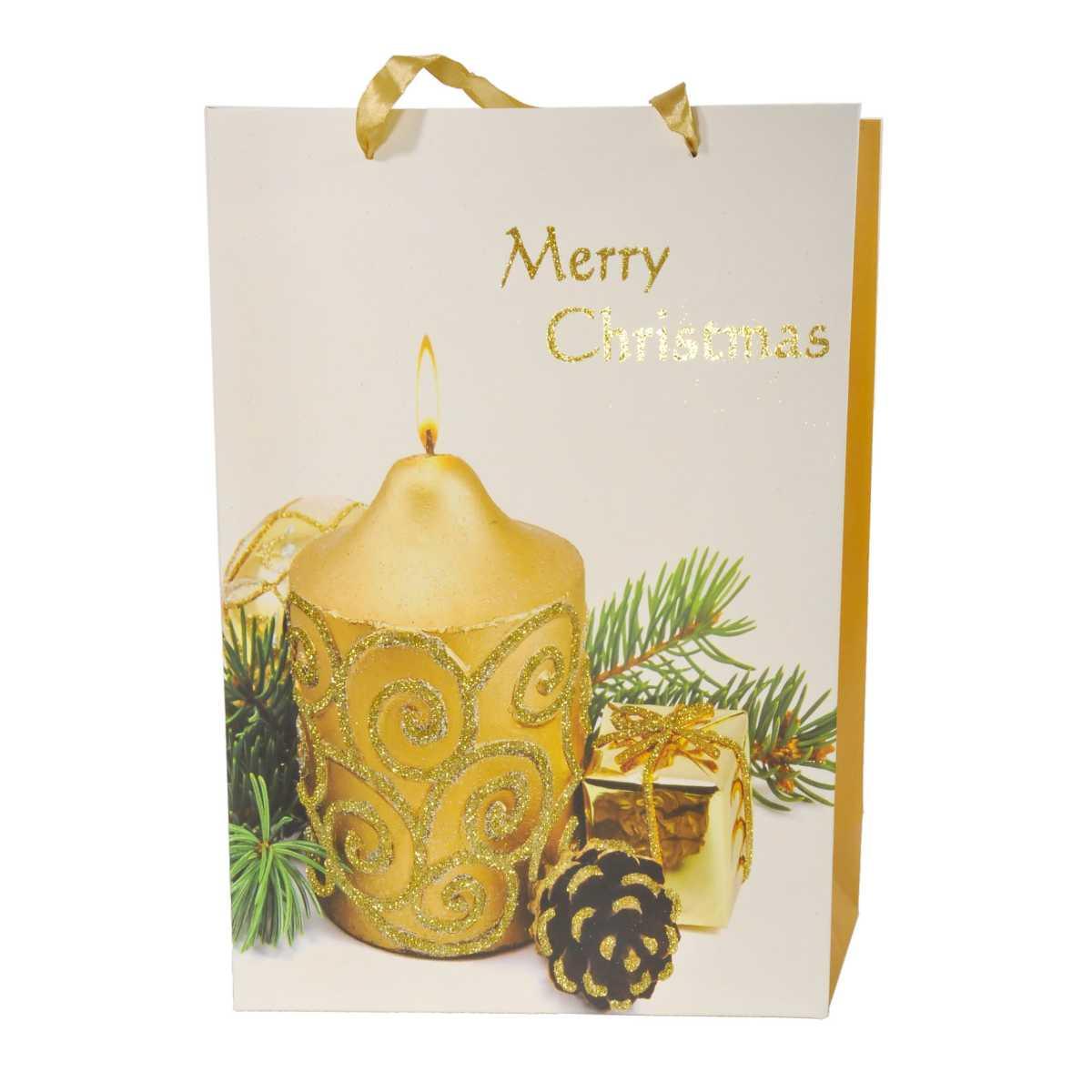 Busta Regalo Natale cm.42x30x12 Candela Oro |M2 Store