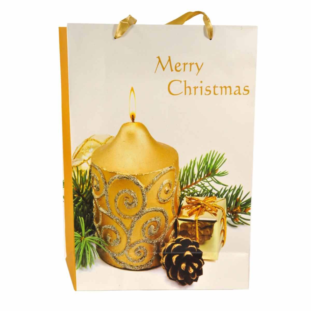 Busta Regalo Natale cm.42x30x12 Candela Oro |M2 Store