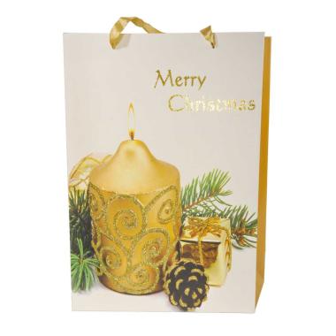 Busta Regalo Natale cm.42x30x12 Candela Oro |M2 Store