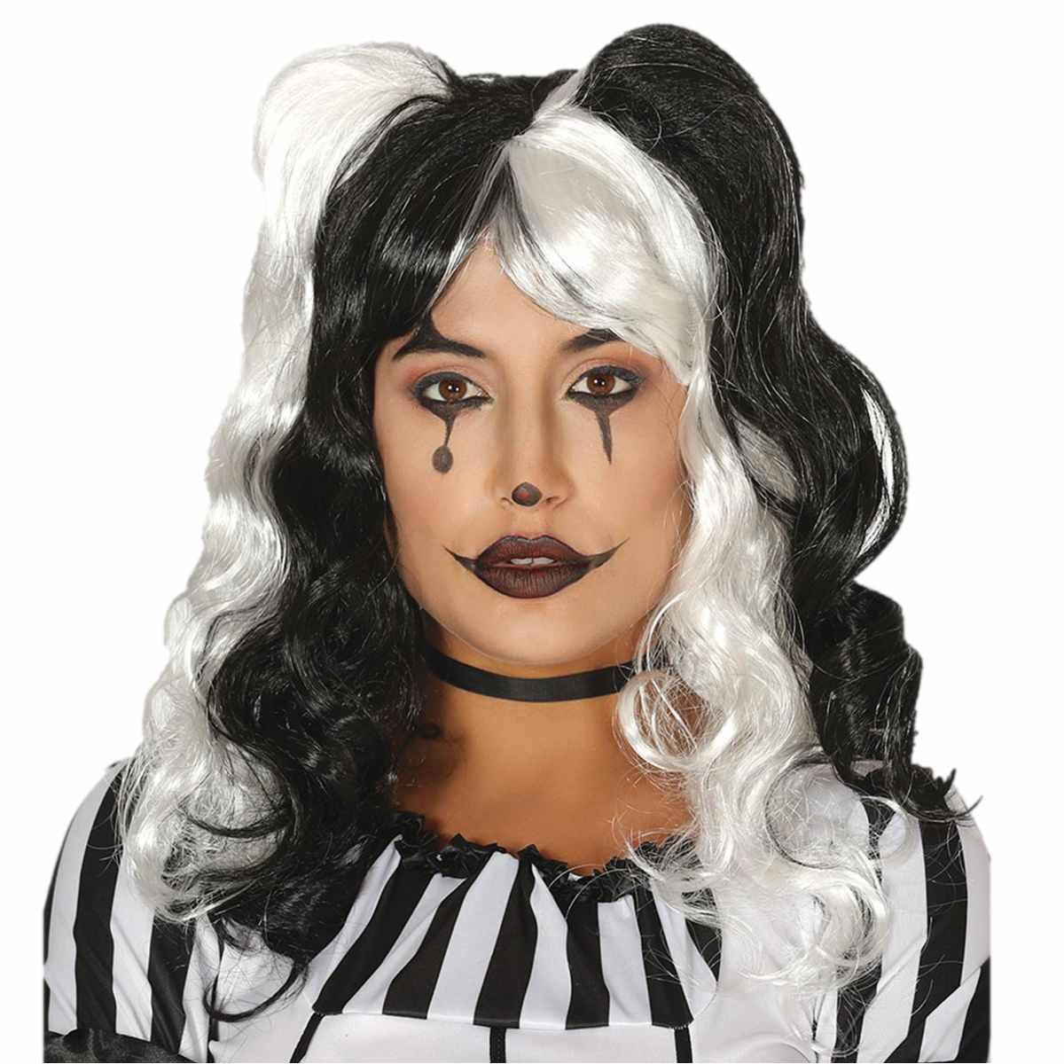 Parrucca Melena Nera e Bianca Mossa con Frangia |Guirca