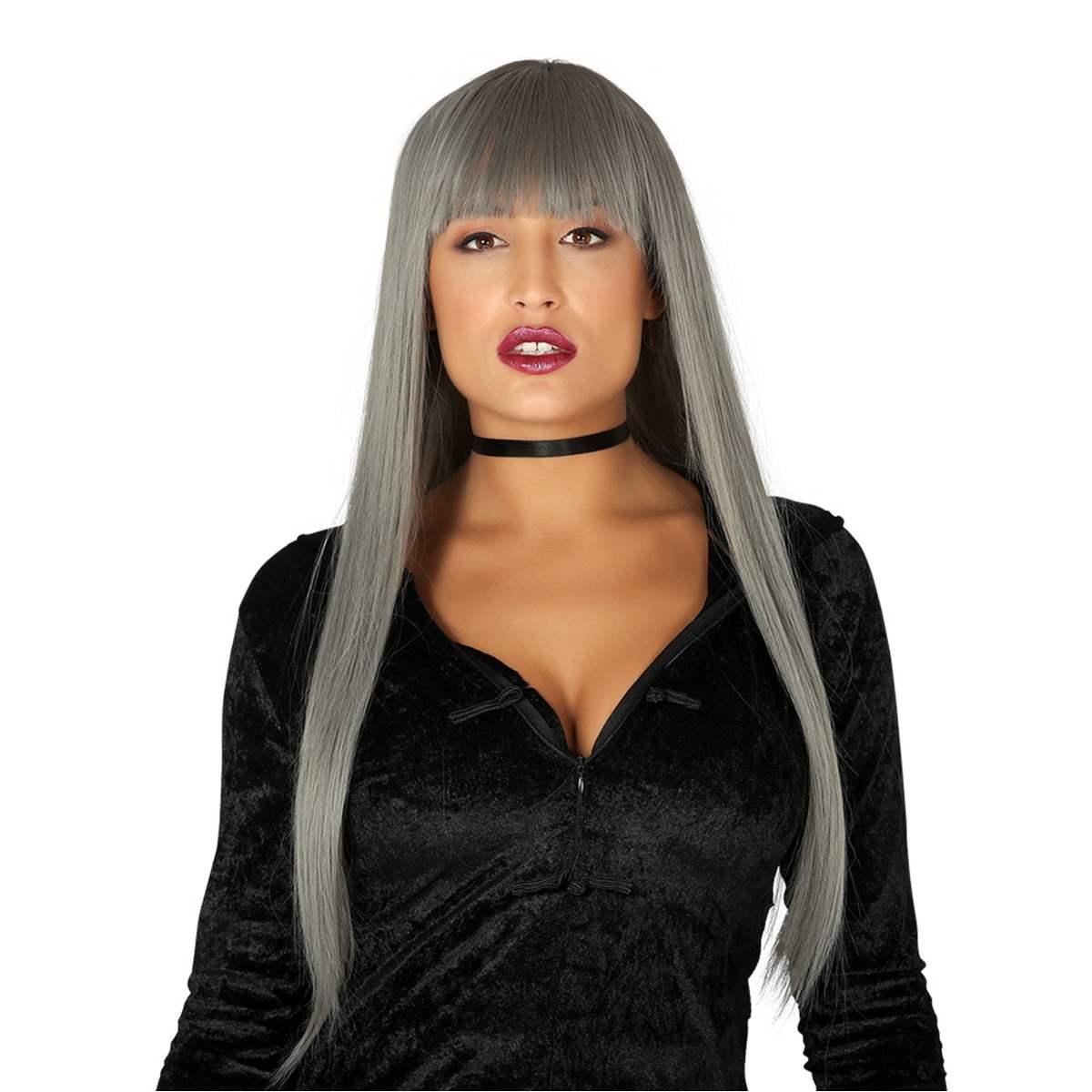 Parrucca Grigia Lunga Liscia con Frangia |Guirca