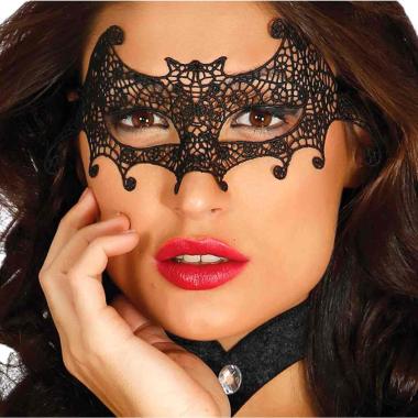 Maschera Viso Tessuto Ricamata Nera Pipistrello |Guirca